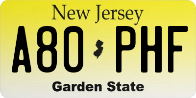 NJ license plate A80PHF