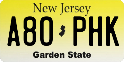 NJ license plate A80PHK