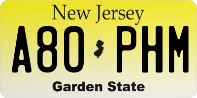 NJ license plate A80PHM
