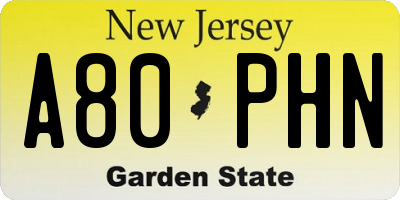 NJ license plate A80PHN