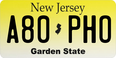 NJ license plate A80PHO