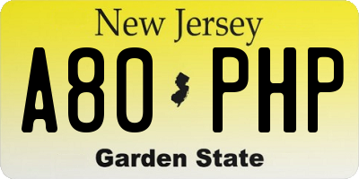 NJ license plate A80PHP