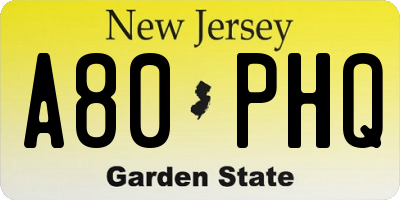 NJ license plate A80PHQ
