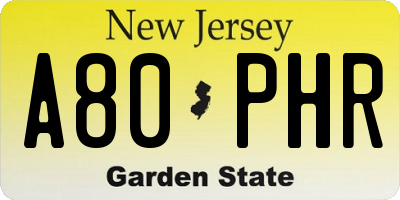 NJ license plate A80PHR