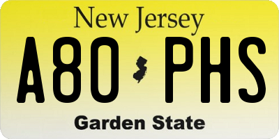 NJ license plate A80PHS