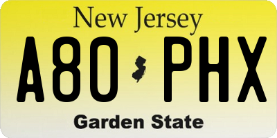 NJ license plate A80PHX
