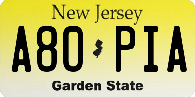 NJ license plate A80PIA