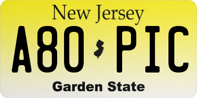 NJ license plate A80PIC