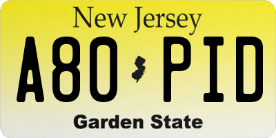 NJ license plate A80PID
