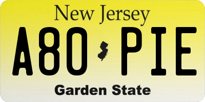 NJ license plate A80PIE