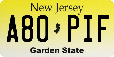 NJ license plate A80PIF