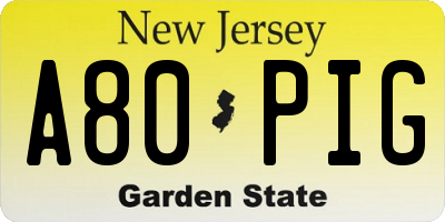 NJ license plate A80PIG