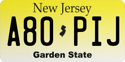 NJ license plate A80PIJ