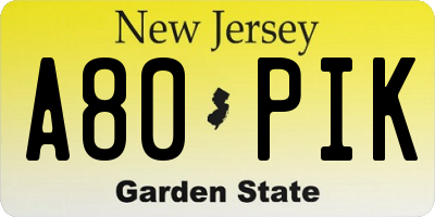 NJ license plate A80PIK