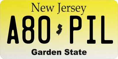 NJ license plate A80PIL