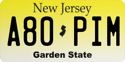 NJ license plate A80PIM