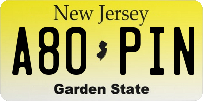 NJ license plate A80PIN