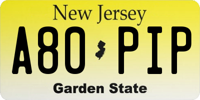 NJ license plate A80PIP