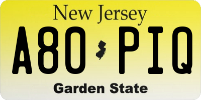 NJ license plate A80PIQ