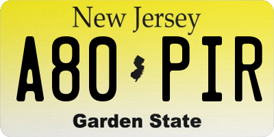 NJ license plate A80PIR