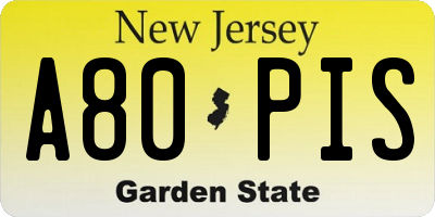 NJ license plate A80PIS