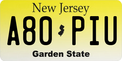 NJ license plate A80PIU