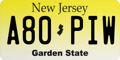 NJ license plate A80PIW
