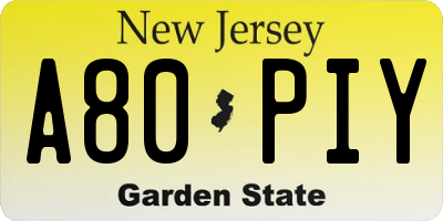 NJ license plate A80PIY