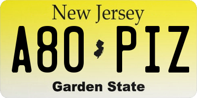 NJ license plate A80PIZ