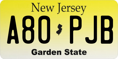 NJ license plate A80PJB
