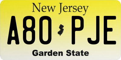 NJ license plate A80PJE