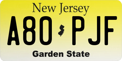NJ license plate A80PJF