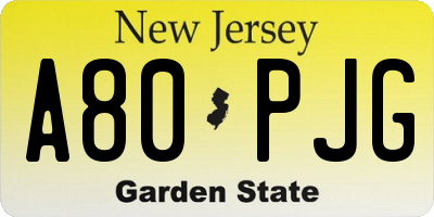 NJ license plate A80PJG