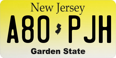 NJ license plate A80PJH