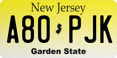 NJ license plate A80PJK
