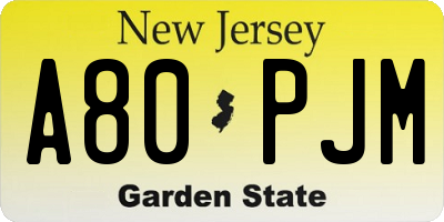 NJ license plate A80PJM