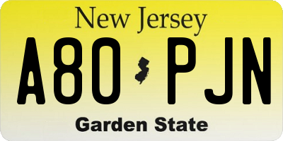 NJ license plate A80PJN