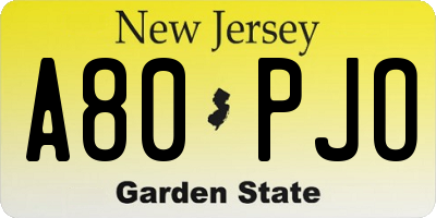 NJ license plate A80PJO