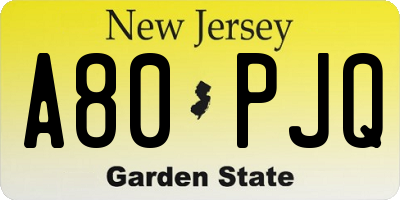 NJ license plate A80PJQ