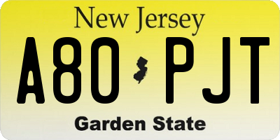 NJ license plate A80PJT