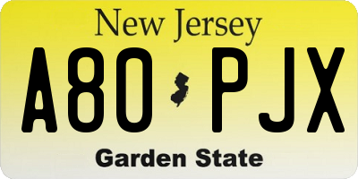 NJ license plate A80PJX