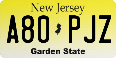 NJ license plate A80PJZ