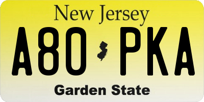 NJ license plate A80PKA
