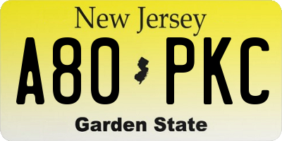NJ license plate A80PKC