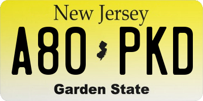 NJ license plate A80PKD