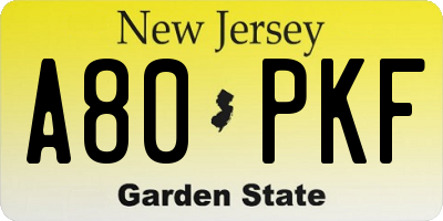 NJ license plate A80PKF