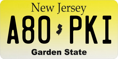 NJ license plate A80PKI