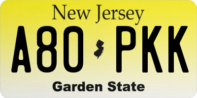NJ license plate A80PKK