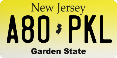 NJ license plate A80PKL