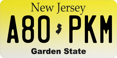 NJ license plate A80PKM